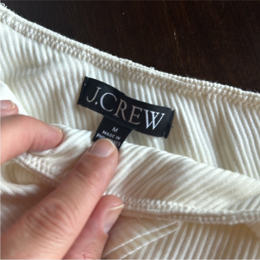 J. Crew Cream One-Shoulder Ruffle Ribbed Top - Picture 3 of 6